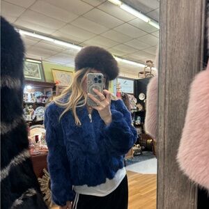 Blue rabbit fur, real rabbit 🐇, real soft! Bomber jacket size small